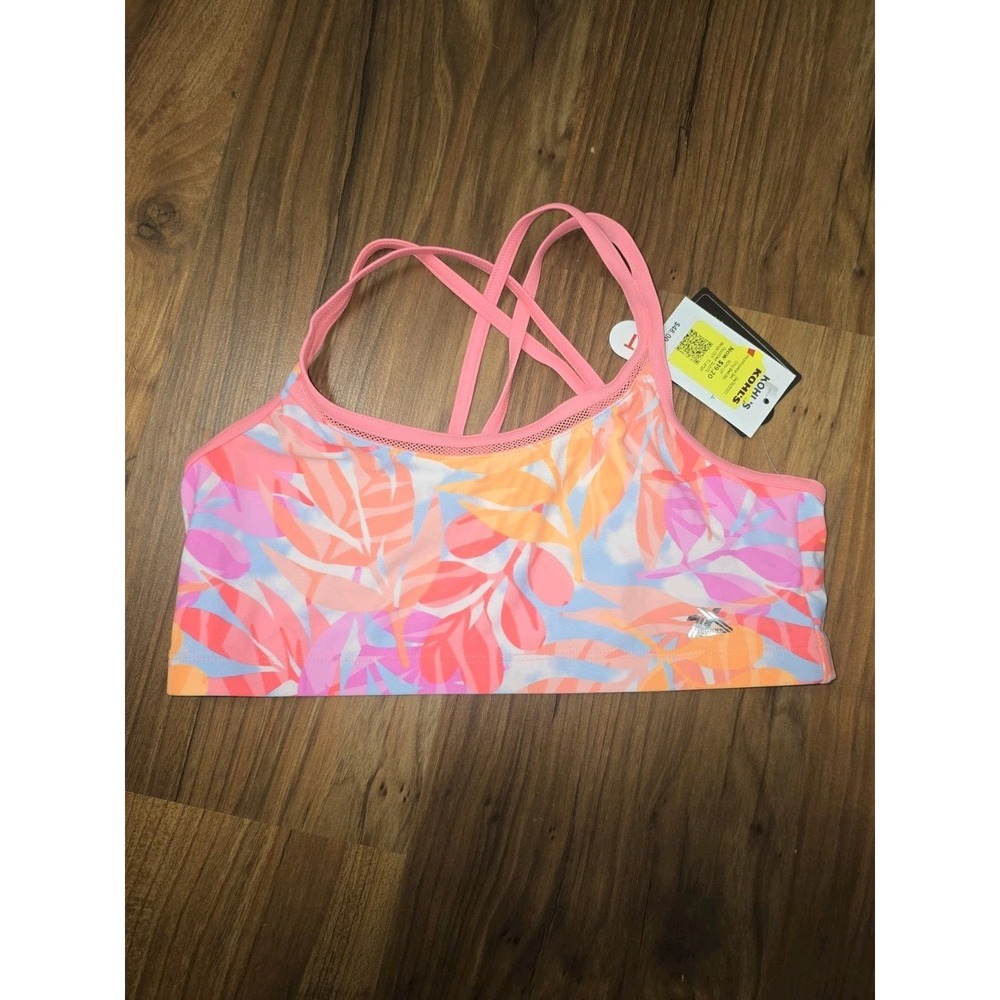 ZeroXposur Girls Pink Tropical Leaf Bikini Top Size XL 16 Crisscross Back